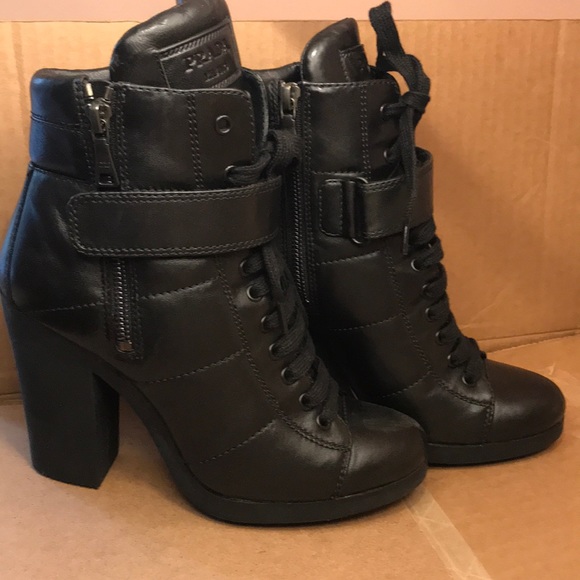 prada lace up leather booties